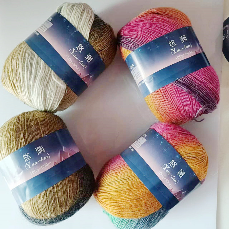 跨境批发悠澜羊毛彩虹线100ｇ团长段染手工编织钩帽子围巾披肩线