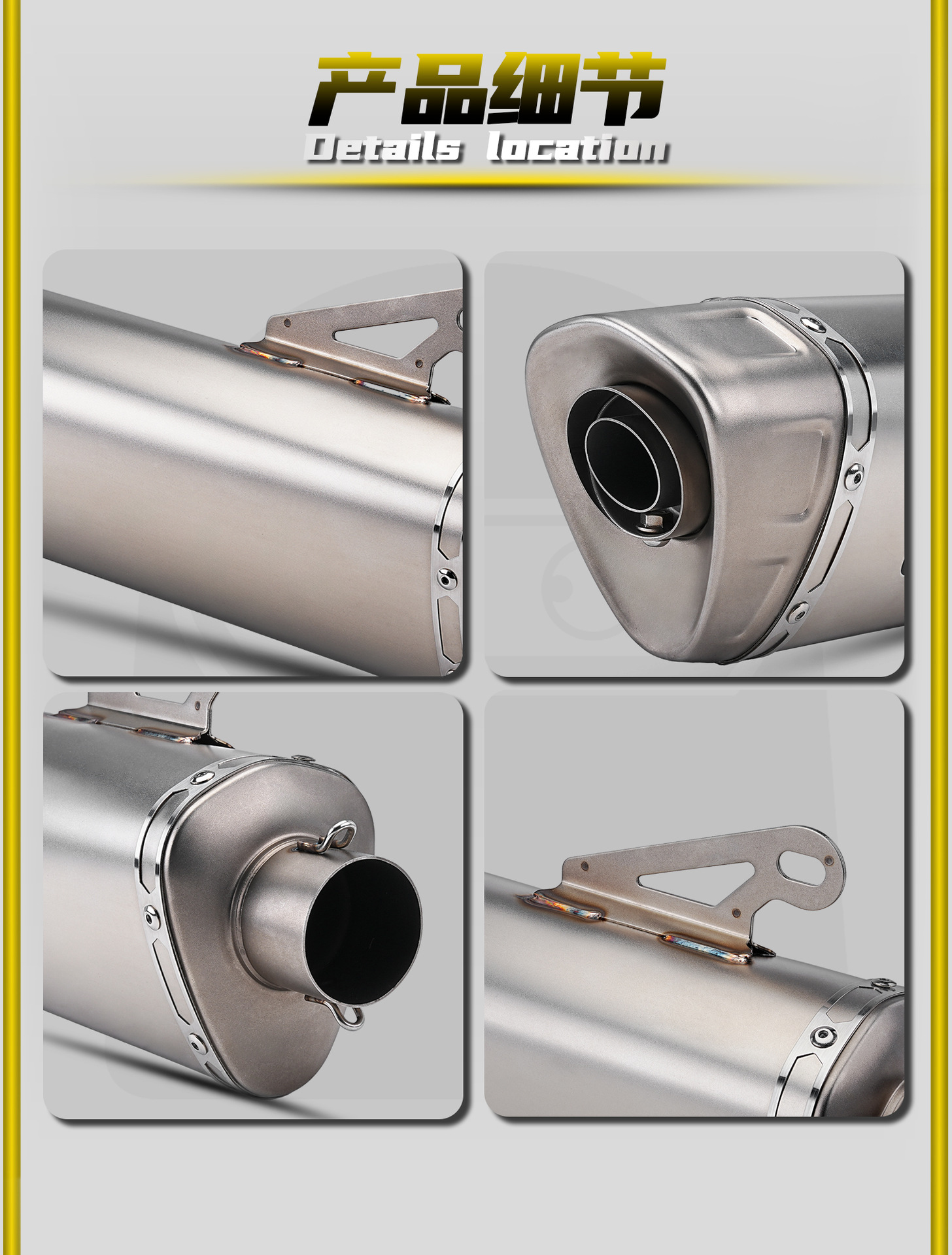 Motorcycle Modified Exhaust Pipe, Racing-Style Street Bike Triangular Scorpion Exhaust with Silencer, Stainless Steel Tail Section, 51mm Universal
