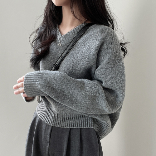 Actual Price - Korean Chic9 Color Basic Solid Color V-Neck Knit Sweater Long Sleeve Women's Warm Top