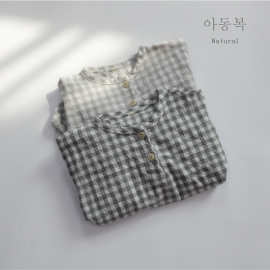 2025新品春季儿童衬衫长袖男童上衣韩版圆领格子女童衬衣现货批发