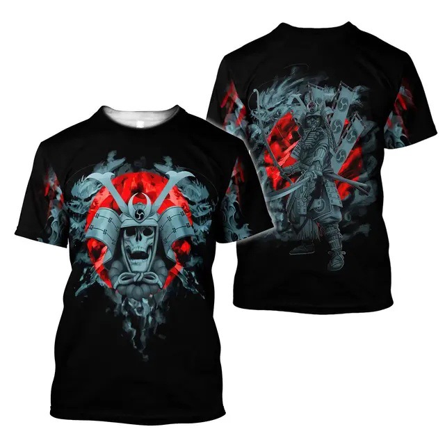 Tinta Jianghu Swordsman 3D Impresión digital Moda de la calle principal para hombres Camiseta de cuello redondo de manga corta transpirable de malla suelta