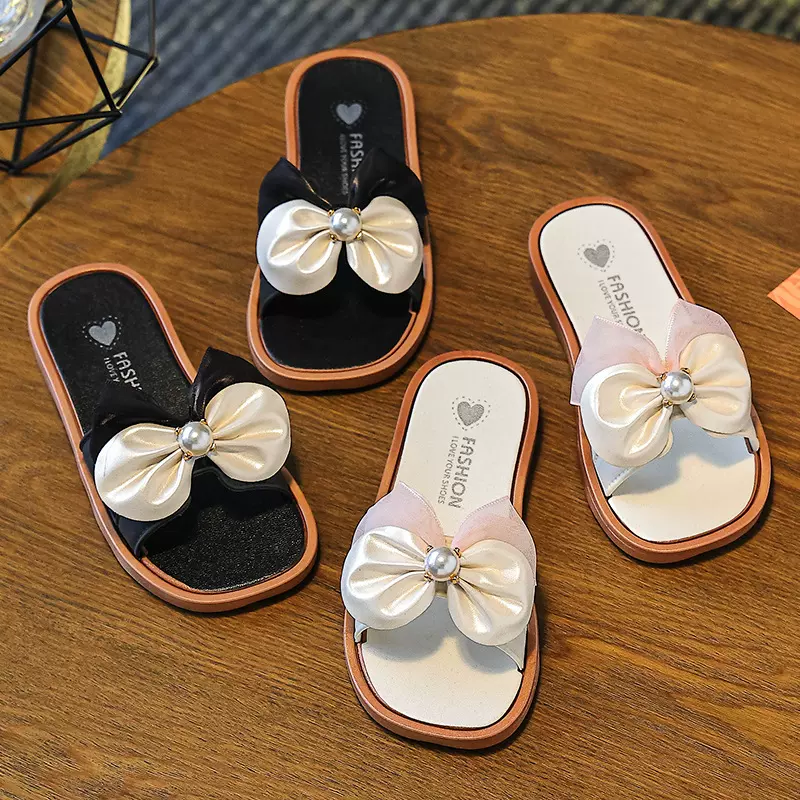 2025新款儿童拖鞋蝴蝶结防滑耐磨中大女童舒适柔软室内外可爱凉拖