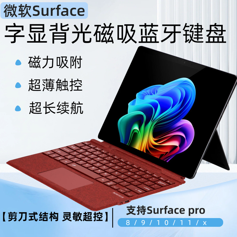 Microsoft Surface Pro8/9/10/11/X Colorful Backlit Bluetooth Magnetic Adsorption Thin Keyboard Protective Case