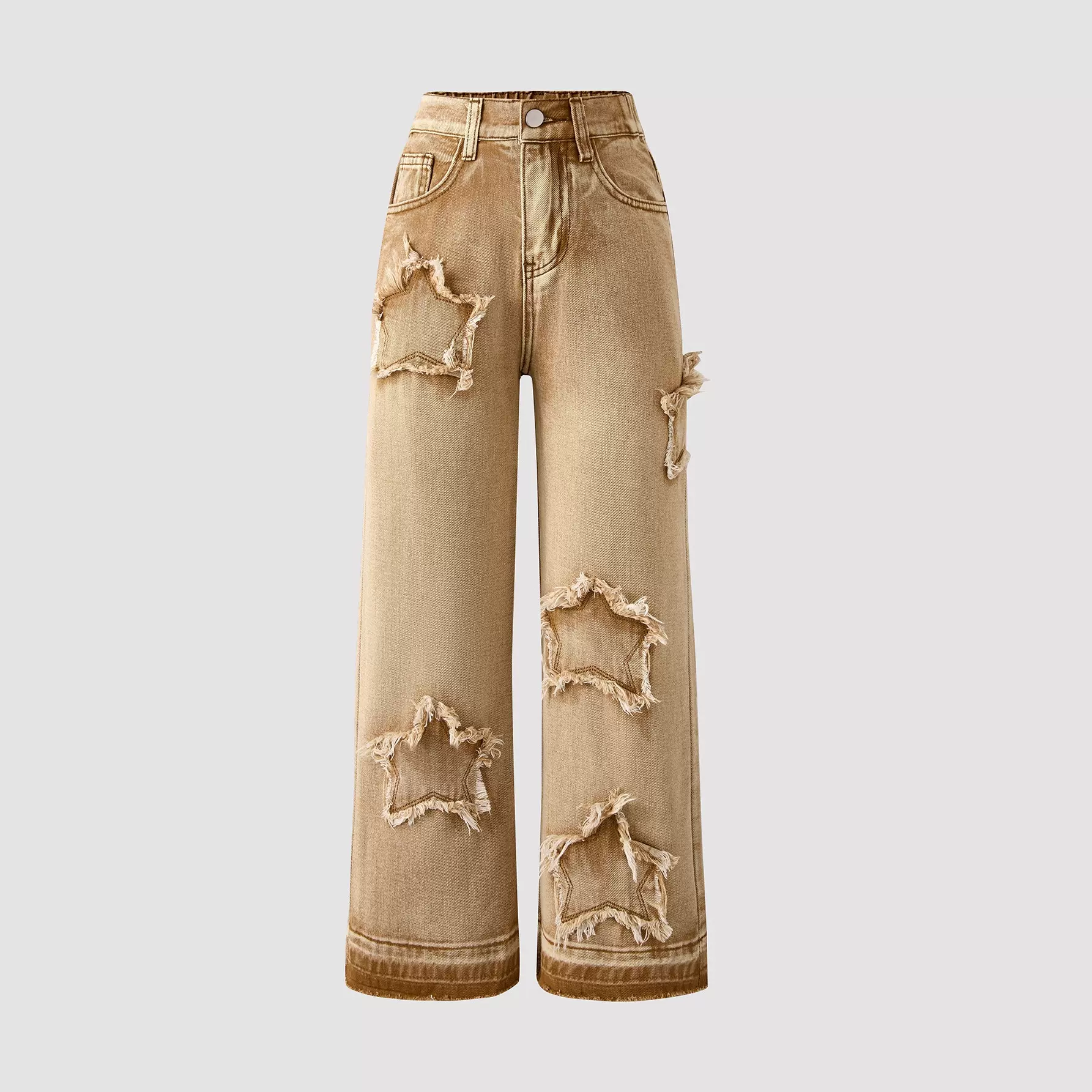 跨境欧美亚马逊青少年女孩星星装饰松紧腰阔腿牛仔裤韩版休闲百搭