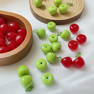 手工琉璃苹果珠子散珠琉璃珠ins风简约水果diy手作饰品配件批发