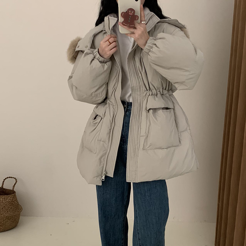 高級韓国風ダウンジャケット レディース ショート丈 2025年冬新作 厚手 フォックスファー襟 ウエストシェイプ 細見え ホワイトダックダウンジャケット