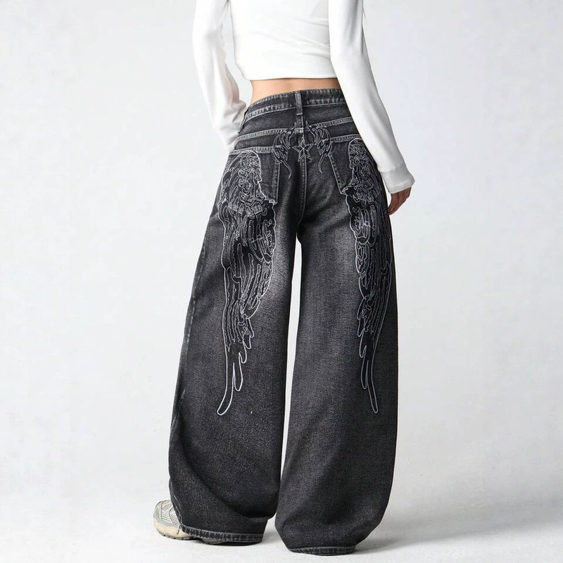 2026 New Cross-Border Angel Wings Gradient Jeans for Women Y2K Retro Trendy Brand Printed Wide-Leg Floor-Length Pants 2026 New Cross-Border Angel Wings Gradient Jeans for Women Y2K Retro Trendy Brand Printed Wide-Leg Floor-Length Pants