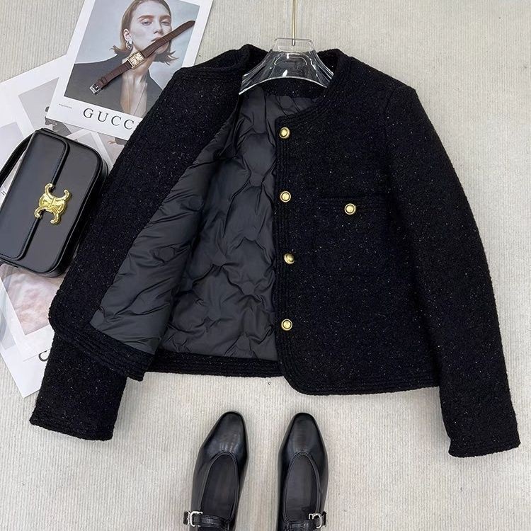 Black Chanel-Style Jacket New 2025 Winter French Versatile Elegant Socialite Tweed Top Trendy A8728