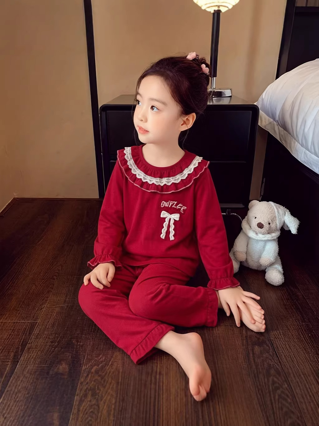 Nuevo conjunto de casa de primavera y verano niñas conjunto de ropa de casa Cardigan de encaje pijama infantil conjunto de pijamas de algodón
