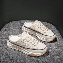 ins韩版老爹鞋女2025夏季新款学生厚底运动鞋女休闲包头帆布半拖