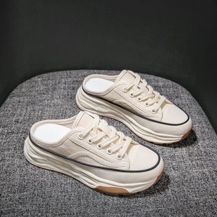 Ins Korean Style Dad Shoes for Women 2025 Summer New Student Thick-Soled Sports Shoes for Women Casual Baotou Canvas Half Slippers