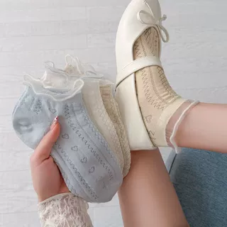 小清新蕾丝花边爱心网眼日系透气短筒船袜批发 无骨柔软女袜薄