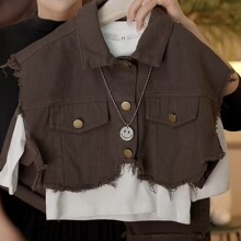 童装套装2025春季新款男女童纯色复古马甲宝宝洋气韩版休闲三件套