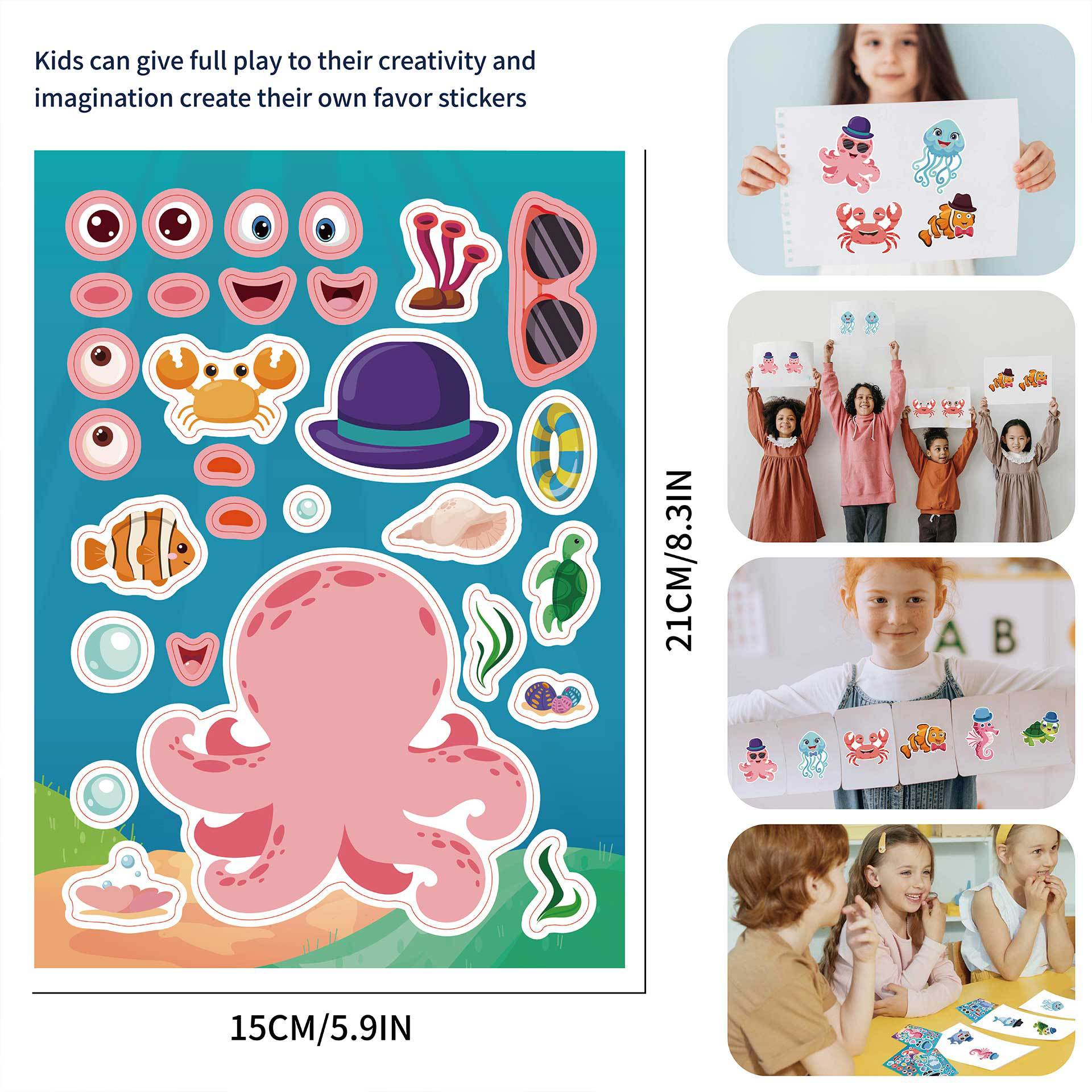 CM2303007 animal marino de los niños de dibujos animados padre-hijo rompecabezas interactivo mano cuenta DIY cara pegatina