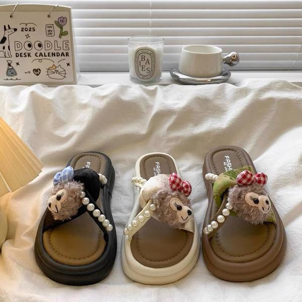 Zapatillas de perlas de fondo grueso para mujeres de verano 2026 nuevo estilo de hadas con falda perezosa