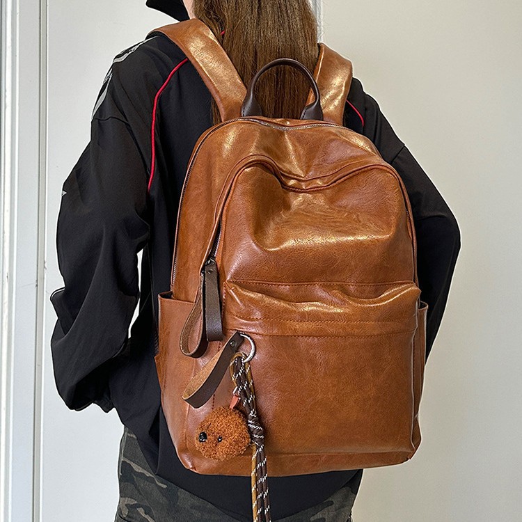 Foreign Trade New Soft PU Backpack European and American Retro College Style College Student Class Backpack Business Travel Computer Bag