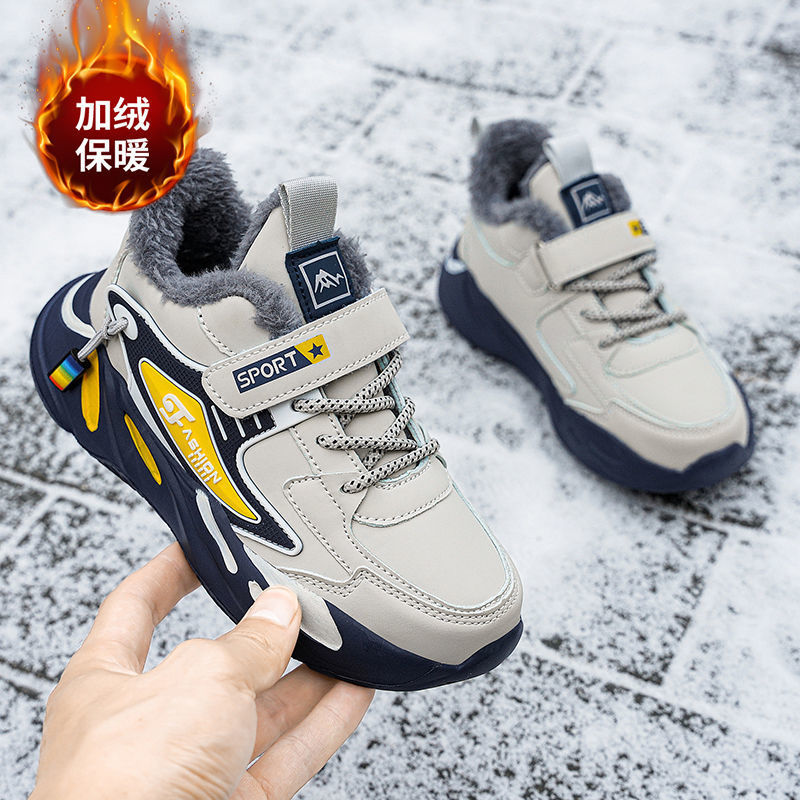 Al por mayor zapatos de los muchachos Zapatos acolchados de algodón para niños impermeables antideslizantes hombres grandes niños forrados de lana gruesa cálida media y grande de los niños zapatos de los hombres de invierno