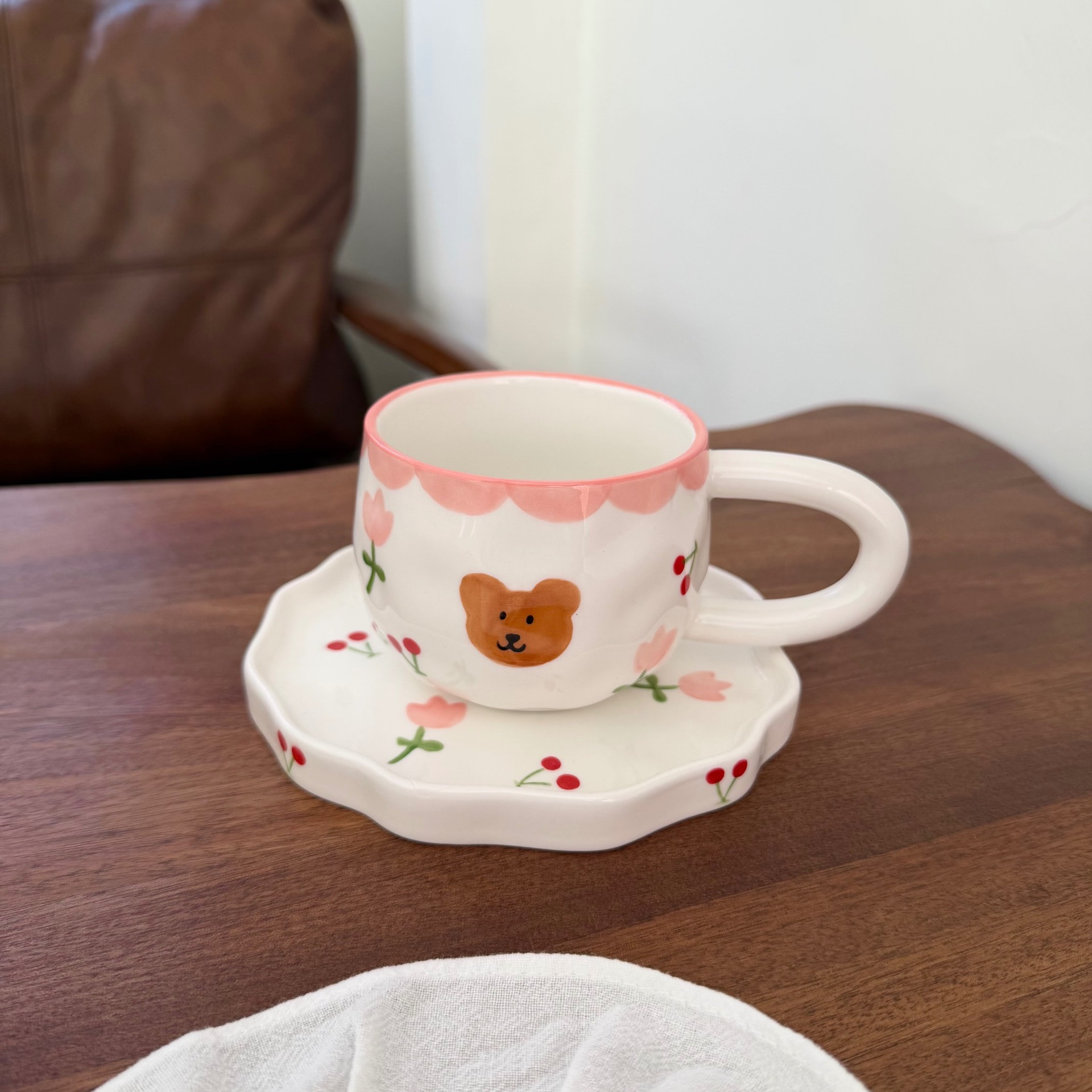 Navidad francesa retro pinza de mano pura pintada a mano taza de café de cerámica plato de alto valor plato de postre de té de la tarde