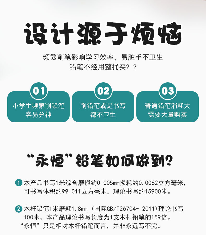 黑科技永恒铅笔免削可擦不易断铅写不完无墨素描写字正姿学生铅笔详情4