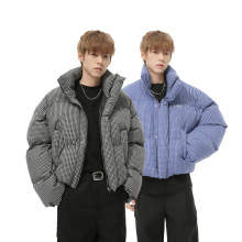 MTLCLOTHES男装|秋款新品 立领格子棉服外套宽松短款刺绣面包服潮