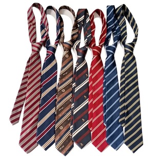 Navy blue and red striped badge tie dk Japanese men's and women's hand-beating student college style uniform shirt coffee decoration jk