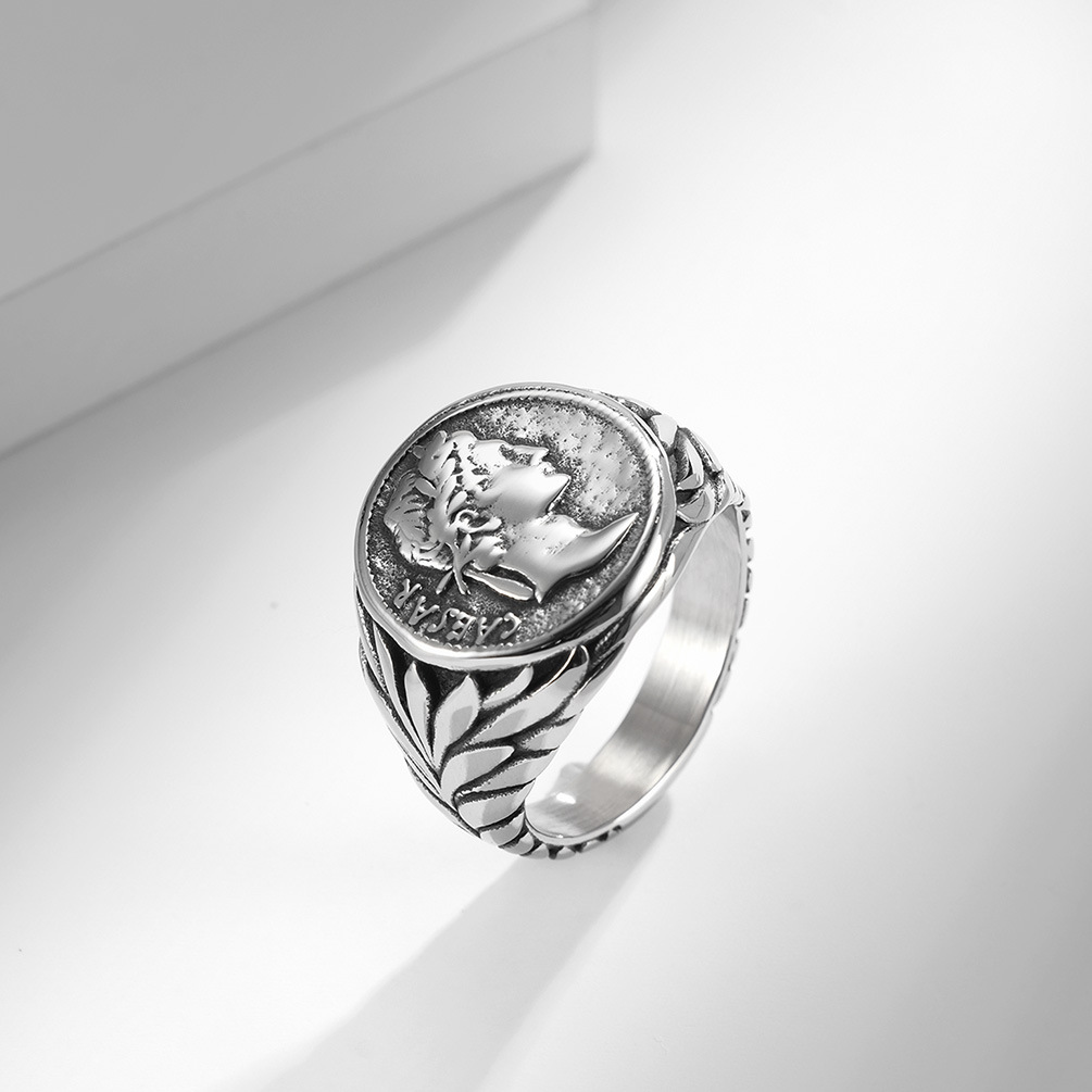 Fashion Coin Caesar Head Portrait Stainless Steel Ring display picture 2