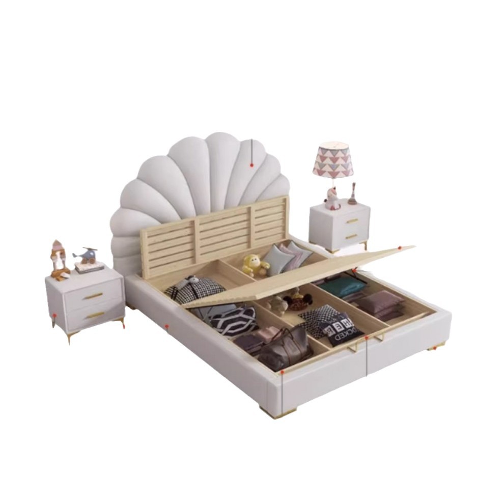 Cama de lujo ligera moderna y simple dormitorio principal cama de aire de crema cama de tecnología cama de tela cama de pétalos rojos cama de niña cama princesa