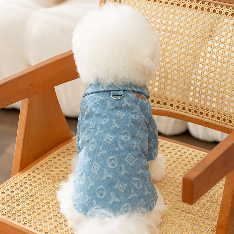 Azul Jacquard de tracción cuello alto ropa de mezclilla primavera y otoño salida gruesa tracción de dos patas ropa de perro para mascotas Nuevo