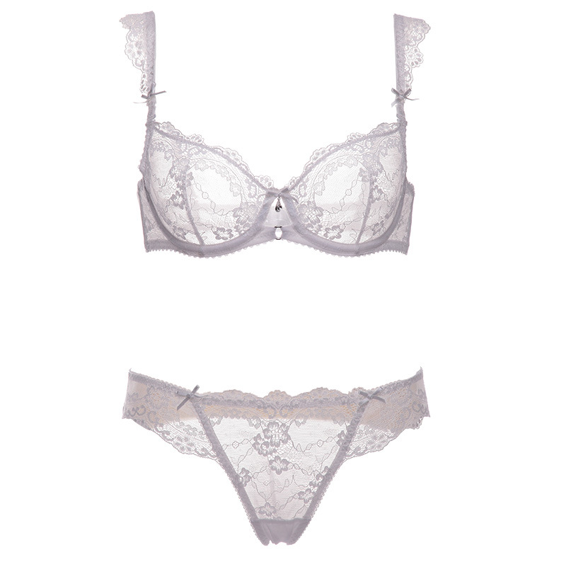 Ropa interior de pecho grande transparente de encaje sexy europeo y americano anillo de acero de verano para mujer ultrafino transpirable talla grande traje de sujetador