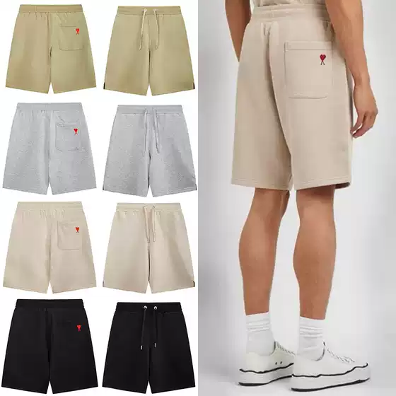 Cross border e-commerce AMI CLAMS summer loose casual pure cotton back pocket small heart men's and women's five inch shorts