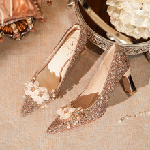 C755-111 法式婚鞋新娘女鞋秀禾主婚纱伴娘鞋高级感水晶高跟鞋女
