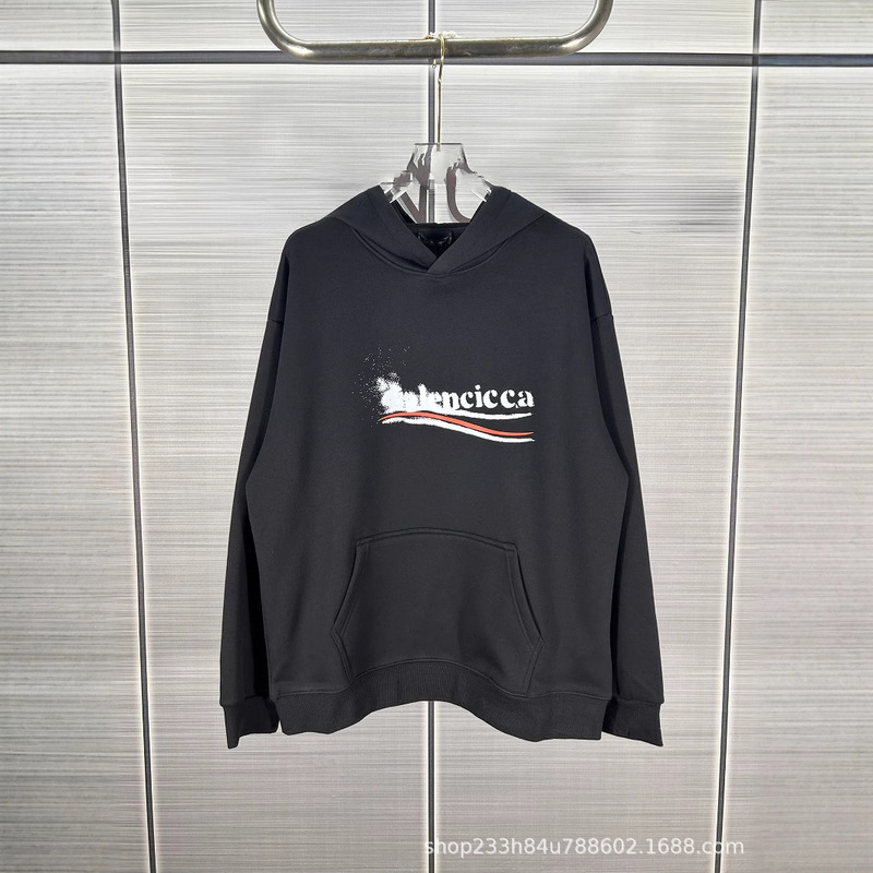 24 Fall/Winter New European Paris B Fuzzy Coke Printed Classic Letter Hooded Sweatshirt Correct Jacket