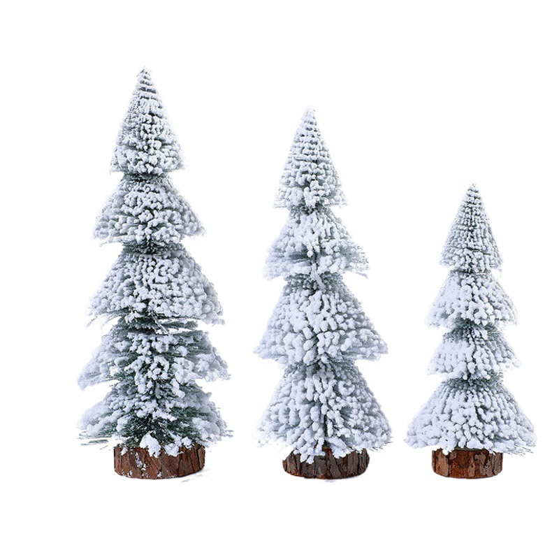 Новая башня Флокирование кедровая елка Настольные елочные украшения Рождественские украшения Макет сцены Мини