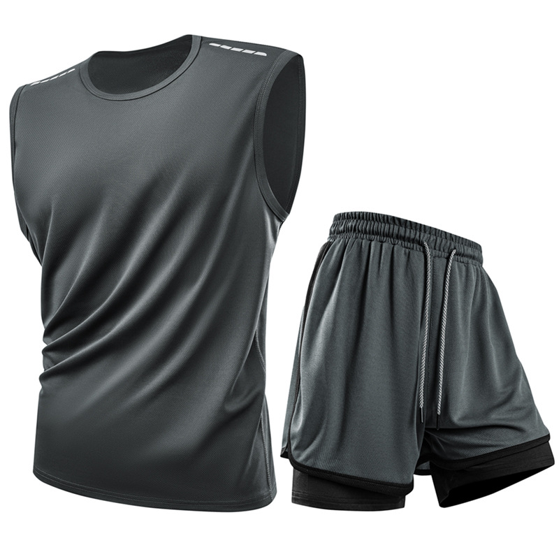 Trajes deportivos casuales transfronterizos de verano chaleco grande hombre falso de dos pantalones cortos deportivos sueltos trajes de tamaño europeo image 4