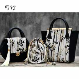 写竹-竹子新中式口金包DIY材料包手工包织锦缎刺绣女包