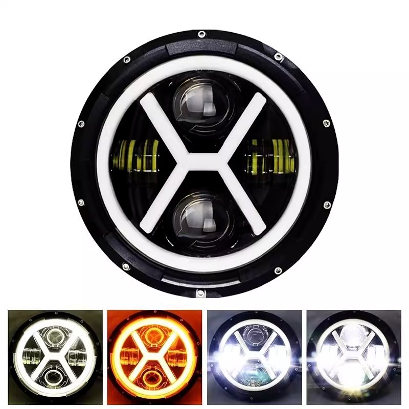 24V European Truck Modified Led 7inch X-Type Spotlight Angel Eye Daytime Running Light High Beam Low Beam Horn Light