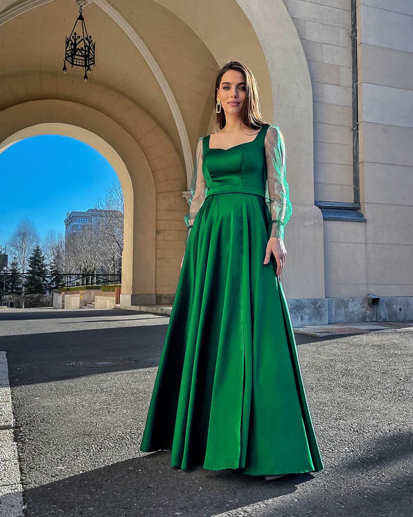 Women's round neck long sleeve dress slim long dress_senzul.com