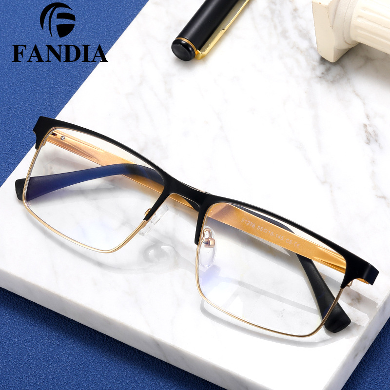 91278 Comercio exterior nuevo oro seda hombres marco gafas marco metal anti-azul luz todo partido miopía negocio llano gafas