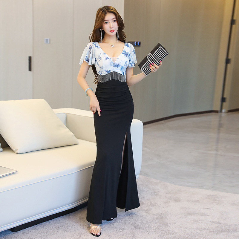 Night Head Shop Sexy Printed dress Elegant Age-Reducing Evening Dress Women's Foot Bath Technician Work Clothes Soft Work Clothes Summer