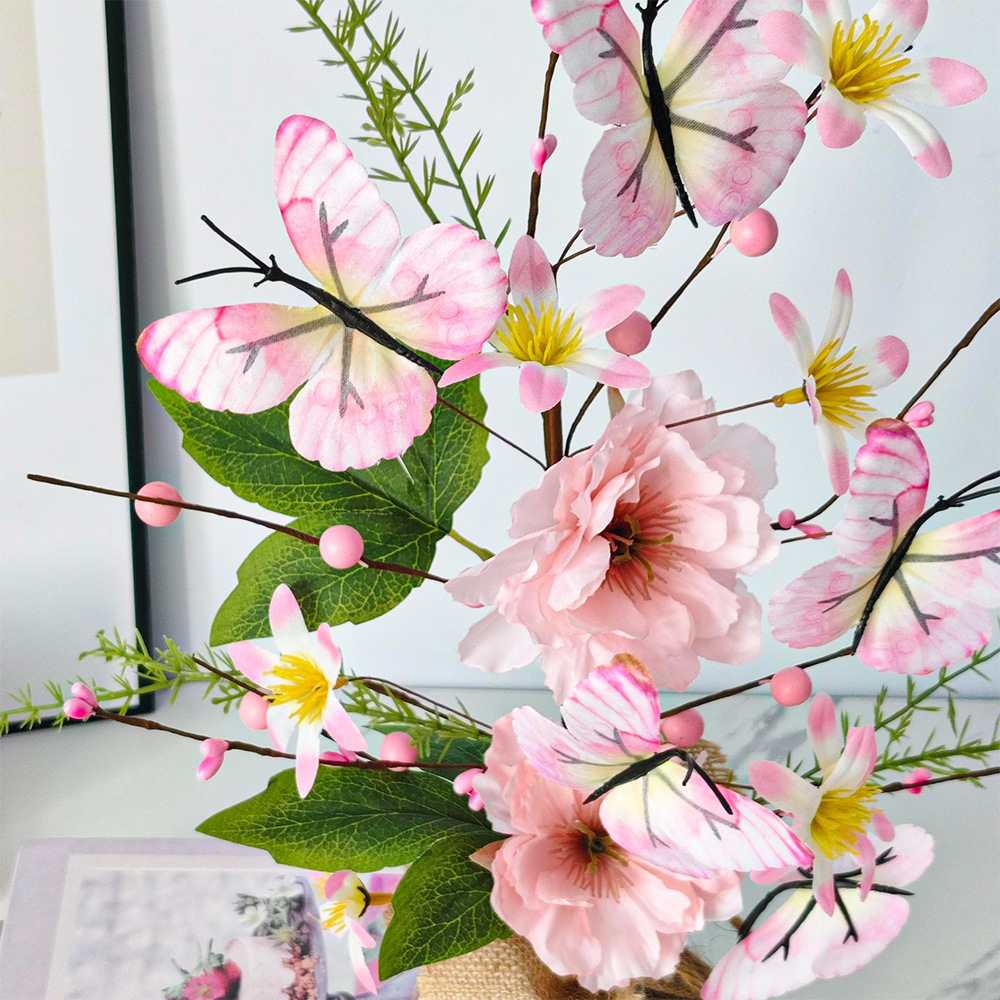 Serie rosa Mori mariposa flor decoración cómica exposición decoración del vestíbulo del hotel estilo pastoral