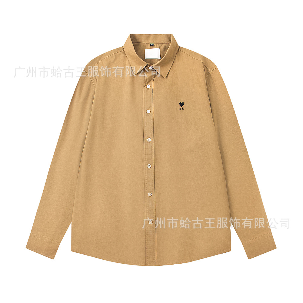 AMI CLAMS小愛刺繍綿シャツ男女モデル襟付きカジュアル長袖格子縞色上着