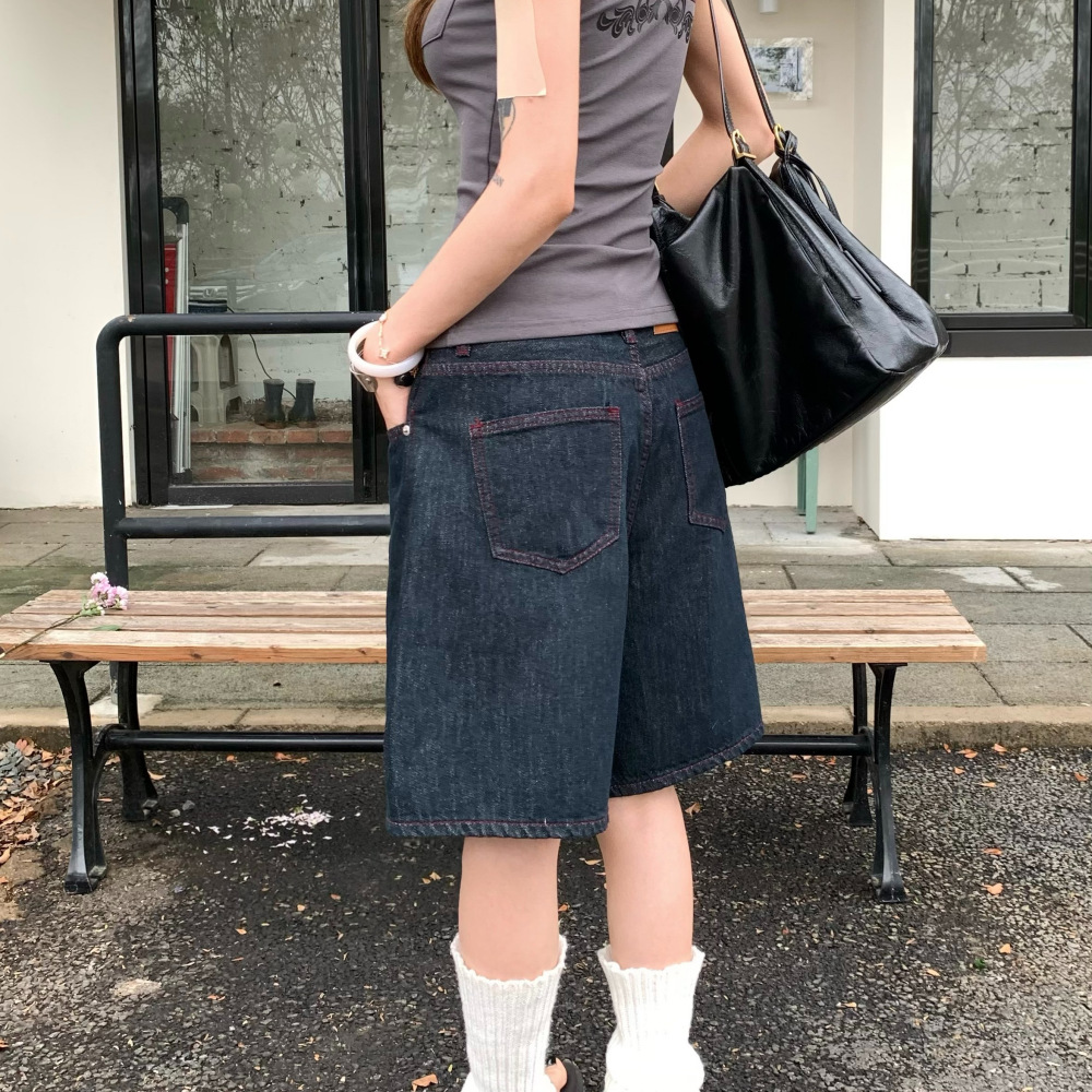 Unisex Straight Leg Denim Jeans Retro Washed Loose Fit Versatile New Summer Style Five Point Pants_mkmklike.com
