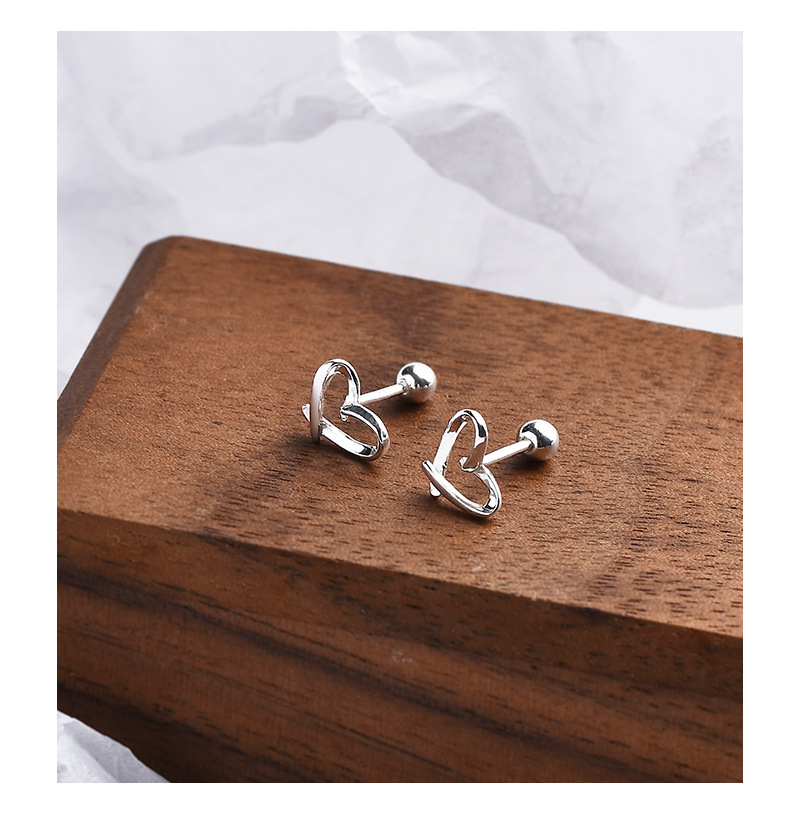 Sliver Ear Needle Material 1 Pair 925 Sterling Silver Heart Shape Ear Studs
