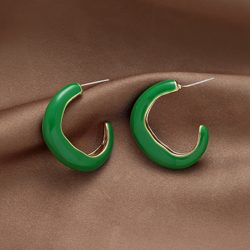 Retro Green Drip Oil C-shaped Geometric Alloy Earrings Wholesale display picture 2