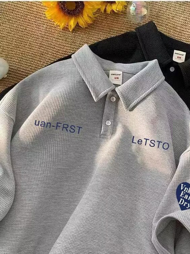 Summer polo collared shirt for men and women, loose oversize retro printed design style, niche trendy brand short sleeve