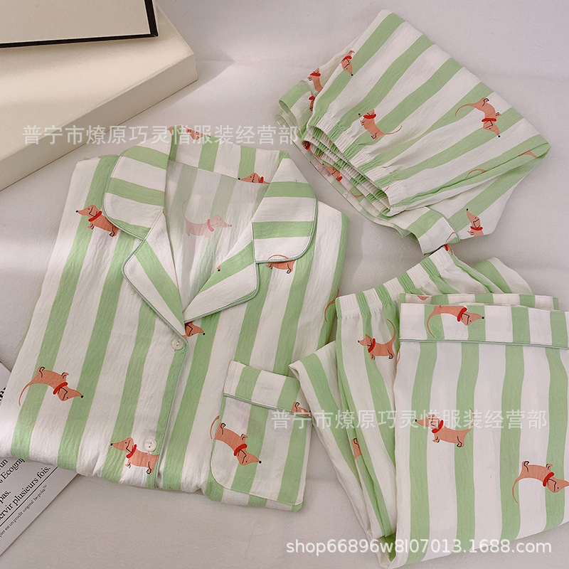 Red famosa nuevo pijama de mujer nubes de verano algodón pantalones cortos de manga corta pantalones largos de tres piezas de dibujos animados set de ropa para el hogar