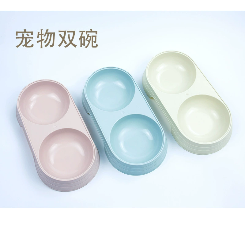 Простой стиль Двойная миска для домашних животных Пластиковая круглая миска Миска для кошек Миска для собак Анти-наконечник Кормушка для питьевой воды Зоотовары