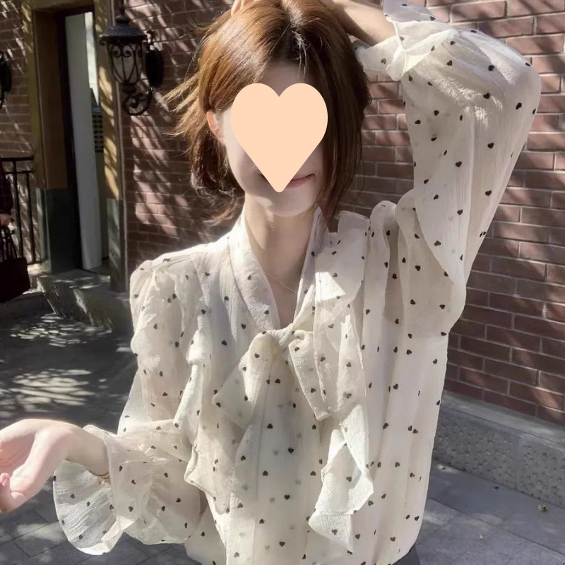 2025新款法式高级感荷叶边波点衬衫女春季设计感绑带宽松别致上衣|undefined