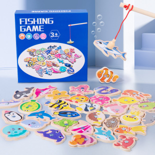 CPC/CE Certified English Color Box Cross-border Wooden Magnetic Fishing Marine Life Cognitive Toys Enhance MENTANCE