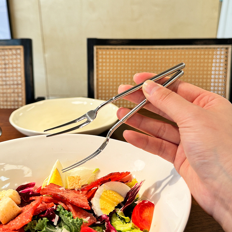 Tenedor de fruta de dos dientes de acero inoxidable té de la tarde postre pastel tenedor de postre tenedor engrosado tenedor de comida occidental maya tenedor de comida pequeño